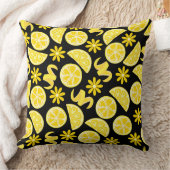 レモン柑橘類サマーレモネデシェフイエローブラック クッション (ブランケット)