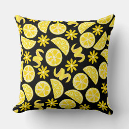 レモン柑橘類サマーレモネデシェフイエローブラック クッション