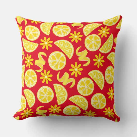レモン柑橘類サマーレモネードシェフかわいい黄色の赤 クッション (正面)