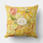 レモン柑橘類スライス枕とモノグラムカスタム付き クッション (正面)