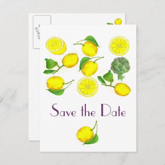 レモン柑橘類フルーツウォーターカラーアート保存日 案内ポストカード (正面/裏面)