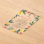 レモン柑橘類フルーツピンクフローラサマーベビーシャワー アクリル招待状 (レイダウン)