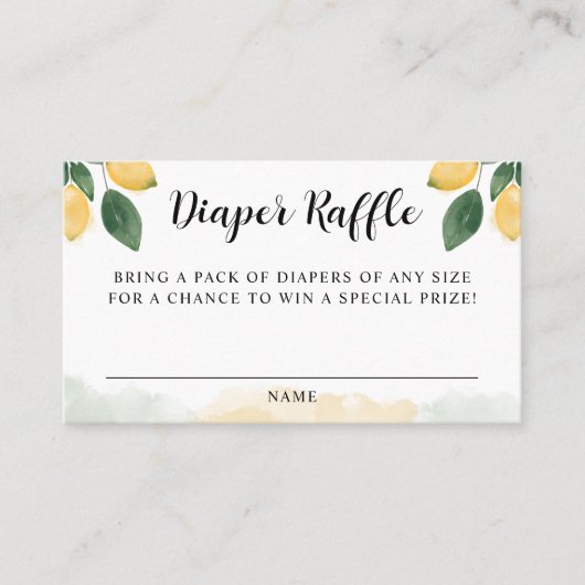 レモン柑橘類ベビーシャワーゲームおむつラッフルカード 名刺 (正面)