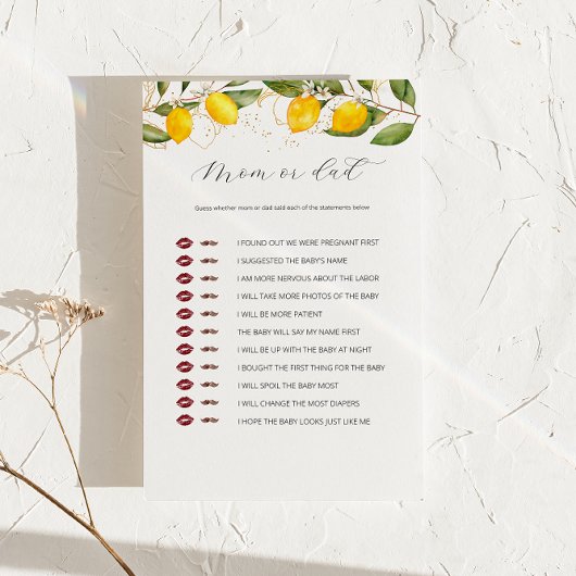 レモン柑橘類ママまたはパパベビーシャワーゲーム
