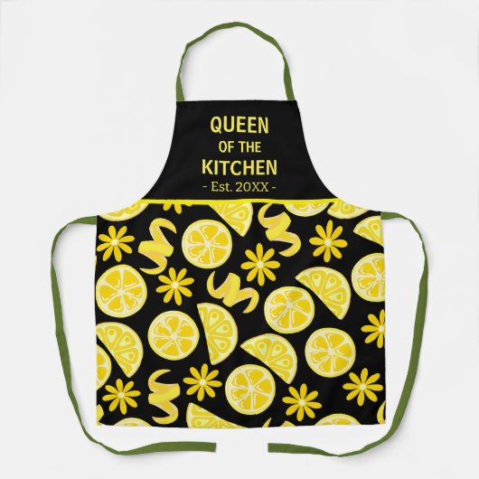 レモン柑橘類レモネデシェフかわいいイエローブラック エプロン (正面)