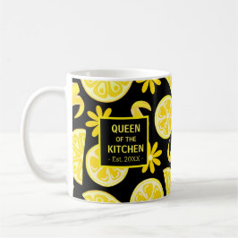 レモン柑橘類レモネデシェフかわいいイエローブラック コーヒーマグカップ