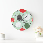 レモン柑橘類ヴィンテージ壁紙 ラージ壁時計 (ホーム)