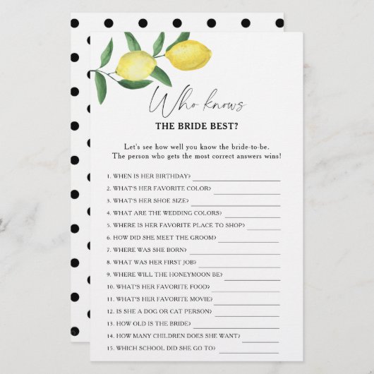レモン柑橘類 – 誰が花嫁のゲームを知っ最高のている (正面/裏面)