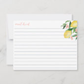 レモン柔らかいピンクの文字の花のシャワーのレシピカード 招待状 (裏面)