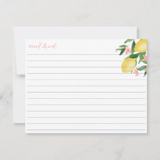 レモン柔らかいピンクの文字の花のシャワーのレシピカード 招待状 (裏面)