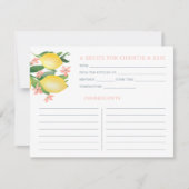 レモン柔らかいピンクの文字花シャワーレシピカード 招待状 (正面)