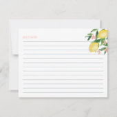 レモン柔らかいピンクの文字花シャワーレシピカード 招待状 (裏面)