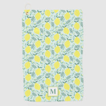 レモン植物モノグラム柄ゴルフタオル
