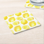 レモン模様デザイン スクエアペーパーコースター (アングル)