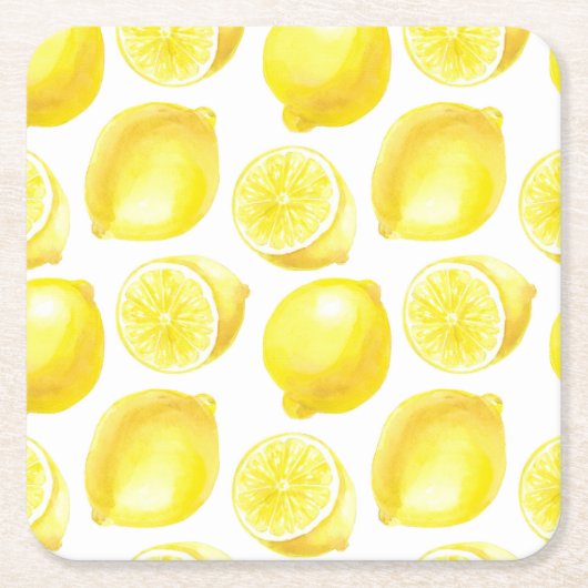 レモン模様デザイン スクエアペーパーコースター (正面)
