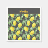 レモン水の色のパターンカスタム黄色の灰色 スタンダードカクテルナプキン (正面)