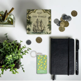 レモン水の色のパターン名前をカスタムする黄色の緑 キーホルダー