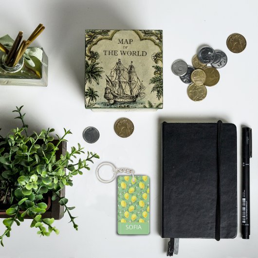 レモン水の色のパターン名前をカスタムする黄色の緑 キーホルダー