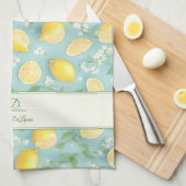 レモン水の色のミントネームパーソナライズされたレモン キッチンタオル (四つ折り)