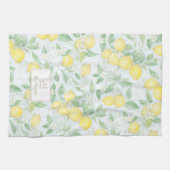 レモン水の色の名パーソナライズされた前モノグラムレモン キッチンタオル (横)