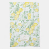 レモン水の色の名パーソナライズされた前モノグラムレモン キッチンタオル (縦)