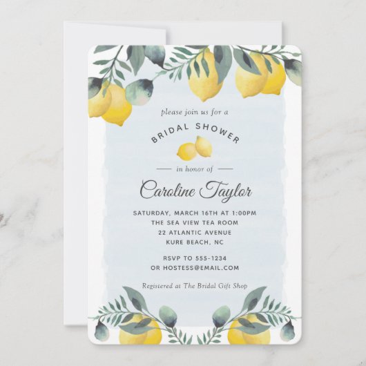 レモン水モダン彩緑ブライダルシャワー 招待状 (正面)