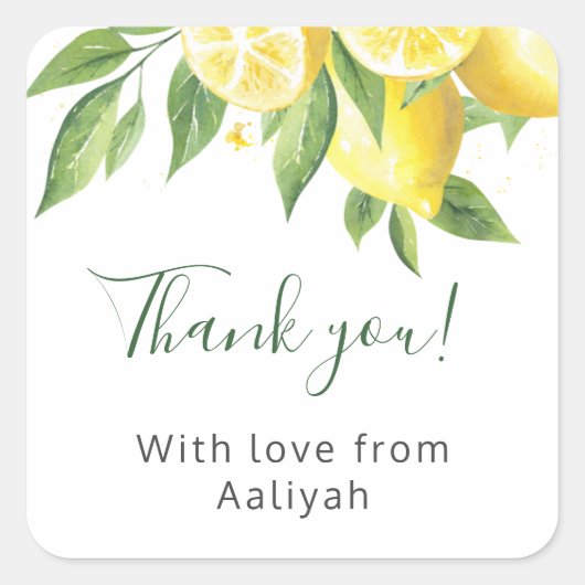 レモン水彩ありがとう スクエアシール (正面)