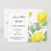 レモン水彩の葉 Save the Date ポストカード (正面/裏面)