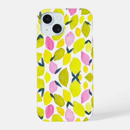 レモン水彩パターン iPhone 15ケース (裏面)