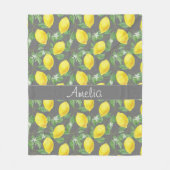 レモン水柄かわいい女の子グレー フリースブランケット (正面)