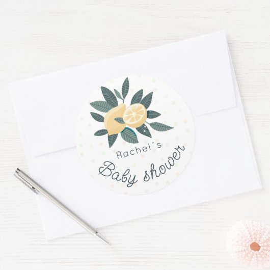 レモン水玉模様の赤ちゃん ラウンドシール (封筒)