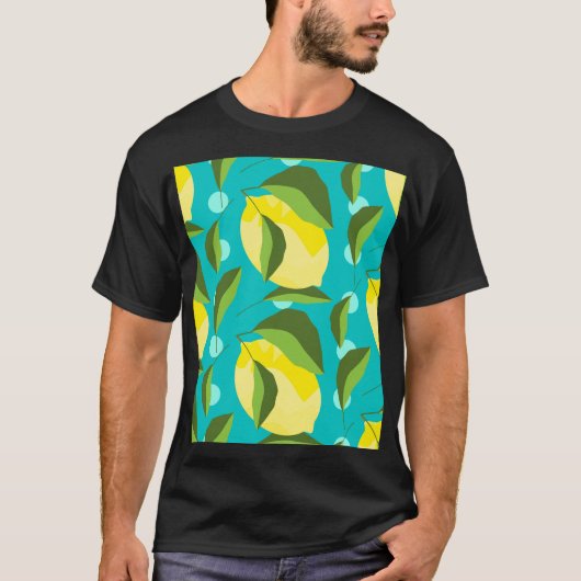 レモン水玉模様:青い背景。 Tシャツ (正面)