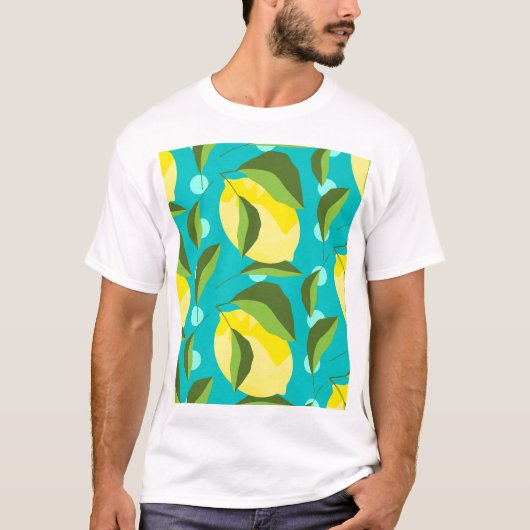 レモン水玉模様:青い背景。 Tシャツ (正面)