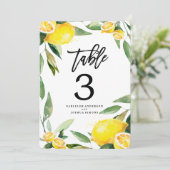 レモン水結婚色のテーブル番号カード 招待状 (スタンド正面)