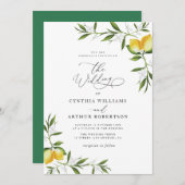 レモン水色の緑のフローラ結婚 招待状 (正面/裏面)
