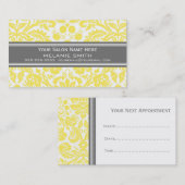 レモン灰色のダマスク織のサロンのアポイントメントカード 予約カード (正面/裏面)