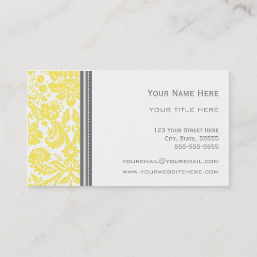レモン灰色のダマスク織の花の名刺 名刺 (裏面)