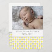 レモン灰色のテンプレートの新生児の誕生の発表 案内状 (正面/裏面)