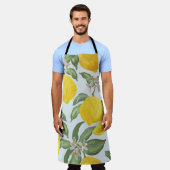 レモン熱帯果実のヴィンテージ模様 エプロン (着用した状態)
