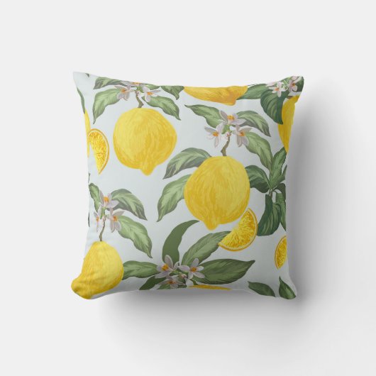 レモン熱帯果実のヴィンテージ模様 クッション (正面)