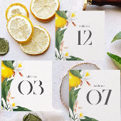 レモン白い花の水結婚色のテーブル番号。