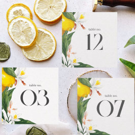 レモン白い花の水結婚色のテーブル番号。