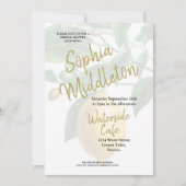 レモン白黒ストライプシモダンック 招待状 (正面)