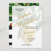 レモン白黒ストライプシモダンック 招待状 (正面/裏面)