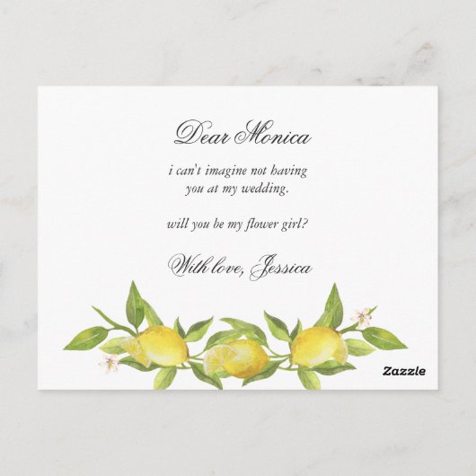 レモン素朴の花が私の花の女の子 ポストカード (裏面)