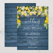 レモン素朴ブルーウッドストリングラ結婚イト 招待状 (正面/裏面)