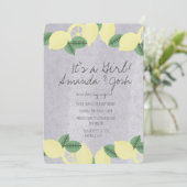 レモン素朴柑橘系ヴィンテージ石赤ちゃんシャワー 招待状 (スタンド正面)