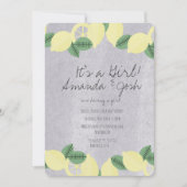 レモン素朴柑橘系ヴィンテージ石赤ちゃんシャワー 招待状 (正面)