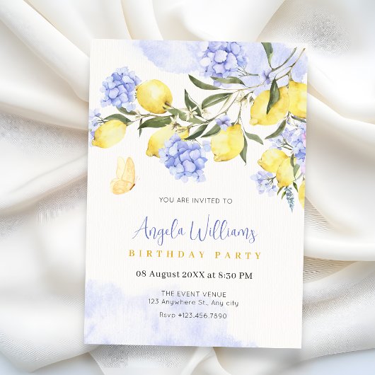 レモン紫のフローラ誕生日 招待状