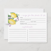 レモン紫フラワーズブライダルシャワーレシピカード 招待状 (正面)